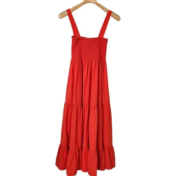 Silk & Salt Smocked Tiered Orange Maxi Dress Flowy Lightweight Summer Boho Cute - Picture 2 of 11